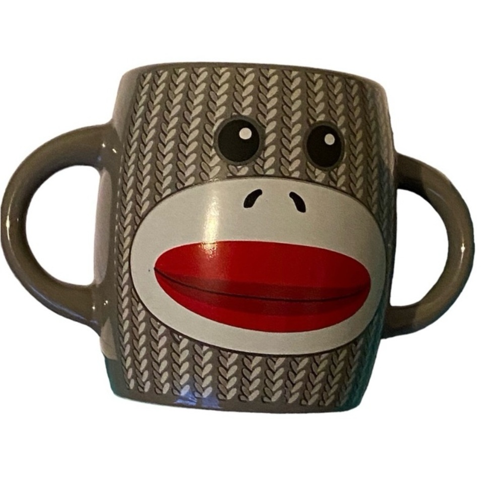 Sock Monkey Face Double Handle Mug NWOT
